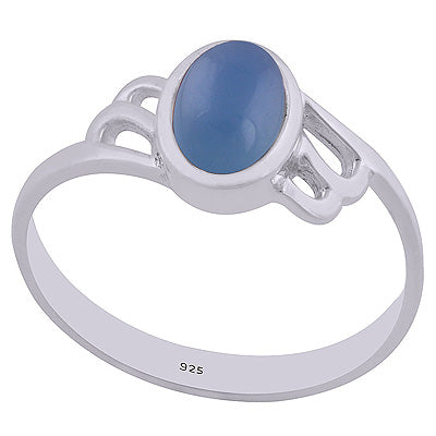 Gorgeous Cut Work Around Blue Chalcedony Oval Shape 925 Sterling Solid Silver Ring - R3402477-29