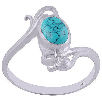 Beautifully Handcrafted Work Around Turquoise Oval Shape 925 Sterling Solid Silver Ring - R3402480-23