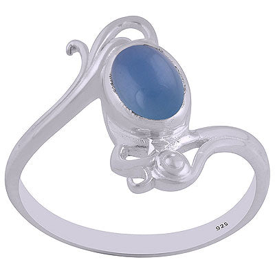 Beautifully Handcrafted Work Around Blue Chalcedony Oval Shape 925 Sterling Solid Silver Ring - R3402480-29