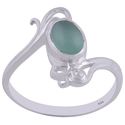 Beautifully Handcrafted Work Around Aqua Chalcedony Oval Shape 925 Sterling Solid Silver Ring - R3402480-30