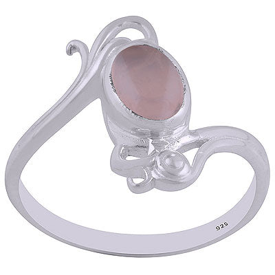 Beautifully Handcrafted Work Around Rose Quartz Oval Shape 925 Sterling Solid Silver Ring - R3402480-33
