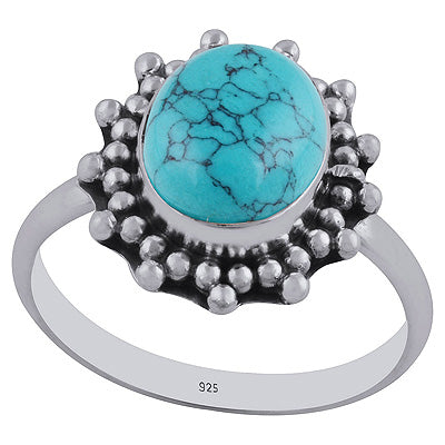 Gorgeous Rawa Work Around Turquoise Oval Shape 925 Sterling Solid Silver Ring - R3402489-1