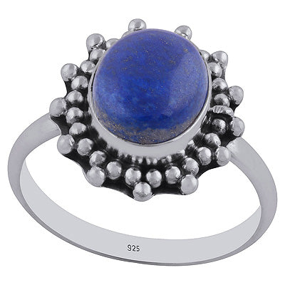 Gorgeous Rawa Work Around Lapis Oval Shape 925 Sterling Solid Silver Ring - R3402489-26