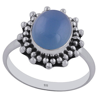 Gorgeous Rawa Work Around Blue Chalcedony Oval Shape 925 Sterling Solid Silver Ring - R3402489-29