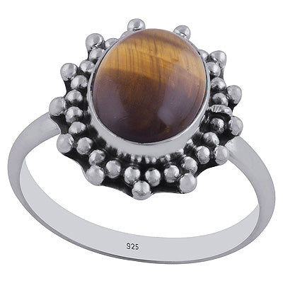 Gorgeous Rawa Work Around Tiger's Eye Oval Shape 925 Sterling Solid Silver Ring - R3402489-36
