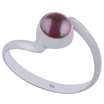 Minimal Plain Stone Garnet Round Shape 925 Sterling Solid Silver Ring - R3402492-12