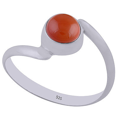 Minimal Plain Stone Carnelian Round Shape 925 Sterling Solid Silver Ring - R3402492-94