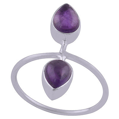 Alluring Two Gemstone Amethyst Pear Shape 925 Sterling Solid Silver Ring - R3402496-1