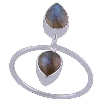 Alluring Two Gemstone Labradorite Pear Shape 925 Sterling Solid Silver Ring - R3402496-22