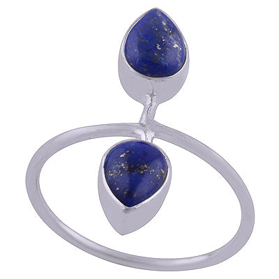 Alluring Two Gemstone Lapis Pear Shape 925 Sterling Solid Silver Ring - R3402496-25