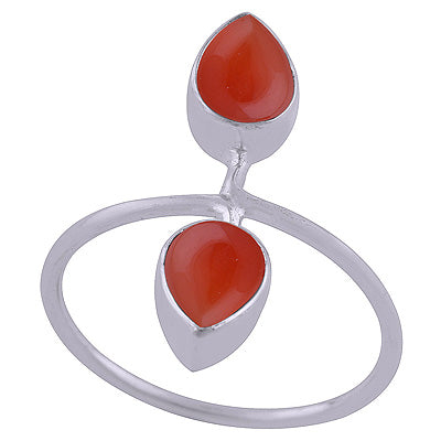Alluring Two Gemstone Carnelian Pear Shape 925 Sterling Solid Silver Ring - R3402496-27