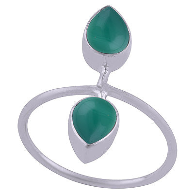 Alluring Two Gemstone Green Onyx Pear Shape 925 Sterling Solid Silver Ring - R3402496-28