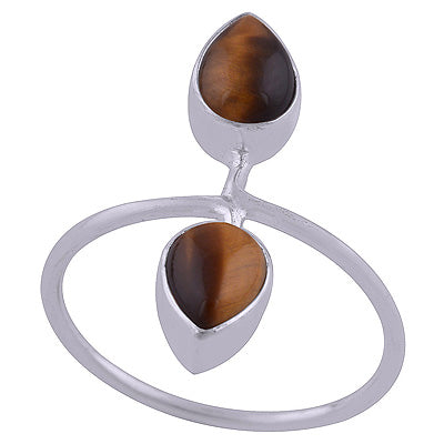 Alluring Two Gemstone Tiger's Eye Pear Shape 925 Sterling Solid Silver Ring - R3402496-31