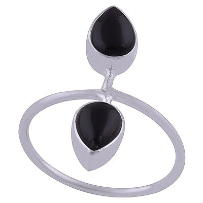 Alluring Two Gemstone Black Onyx Pear Shape 925 Sterling Solid Silver Ring - R3402496-33