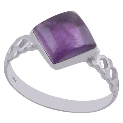 Beautiful Cut Work Around Amethyst Rhombus Shape 925 Sterling Solid Silver Ring - R3402500-1