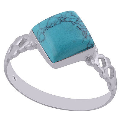 Beautiful Cut Work Around Turquoise Rhombus Shape 925 Sterling Solid Silver Ring - R3402500-11