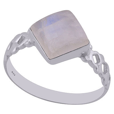 Beautiful Cut Work Around Rainbow Moonstone Rhombus Shape 925 Sterling Solid Silver Ring - R3402500-14