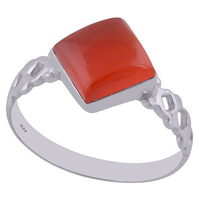 Beautiful Cut Work Around Carnelian Rhombus Shape 925 Sterling Solid Silver Ring - R3402500-27