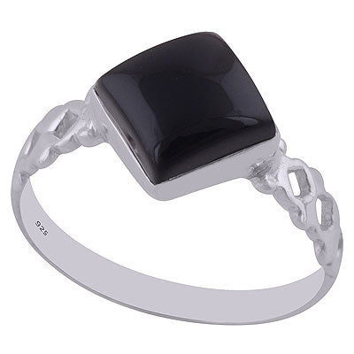 Beautiful Cut Work Around Black Onyx Rhombus Shape 925 Sterling Solid Silver Ring - R3402500-41