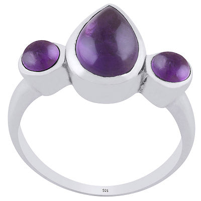 Gorgeous Multiple Gemstone Around Amethyst Round,Pear Shape 925 Sterling Solid Silver Ring - R3402501-45