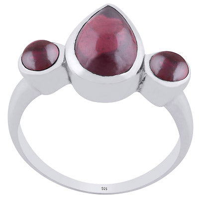 Gorgeous Multiple Gemstone Around Garnet Round,Pear Shape 925 Sterling Solid Silver Ring - R3402501-46