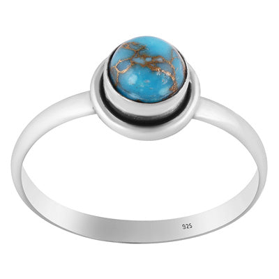 Plain Wire Around Blue Copper Turquoise Round Shape 925 Sterling Solid Silver Ring - R3402509-31