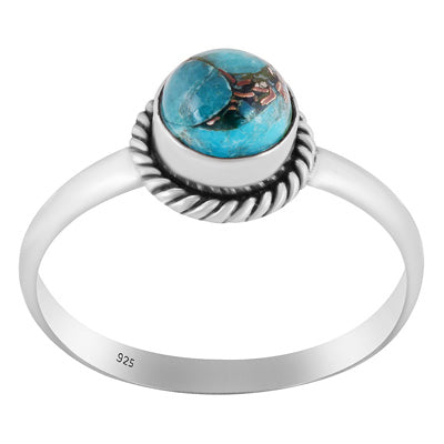 Authentic Wire Work Around Blue Copper Turquoise Round Shape 925 Sterling Solid Silver Ring - R3402510-31