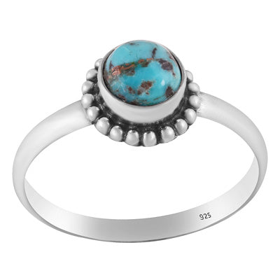 Classic Rawa Work Around Blue Copper Turquoise Round Shape 925 Sterling Solid Silver Ring - R3402511-31