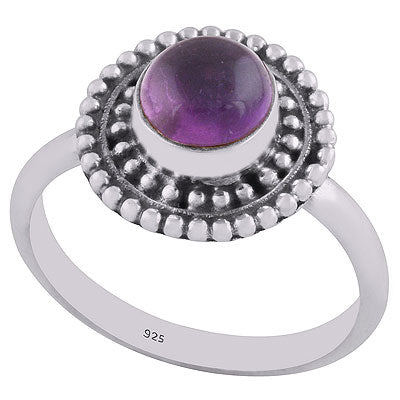 Stunning Rawa Work Pattern Around Amethyst Round Shape 925 Sterling Solid Silver Ring - R3402522-1