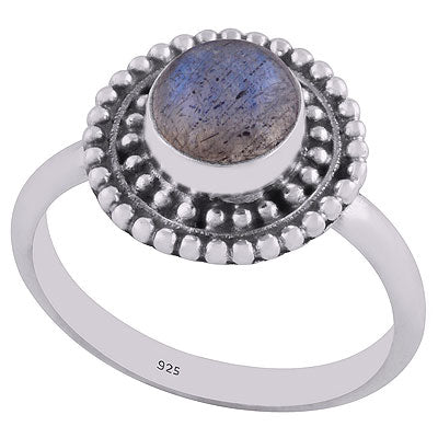 Stunning Rawa Work Pattern Around Labradorite Round Shape 925 Sterling Solid Silver Ring - R3402522-12