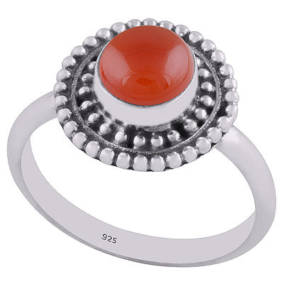 Stunning Rawa Work Pattern Around Carnelian Round Shape 925 Sterling Solid Silver Ring - R3402522-18