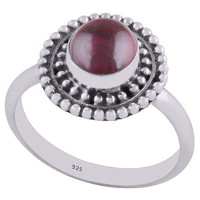 Stunning Rawa Work Pattern Around Garnet Round Shape 925 Sterling Solid Silver Ring - R3402522-4