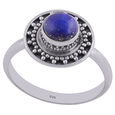 Stunning Rawa Work Around Lapis Round Shape 925 Sterling Solid Silver Ring - R3402523-56