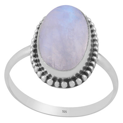 Gorgeous Rawa Work Around Rainbow Moonstone Oval Shape 925 Sterling Solid Silver Ring - R3402542-83