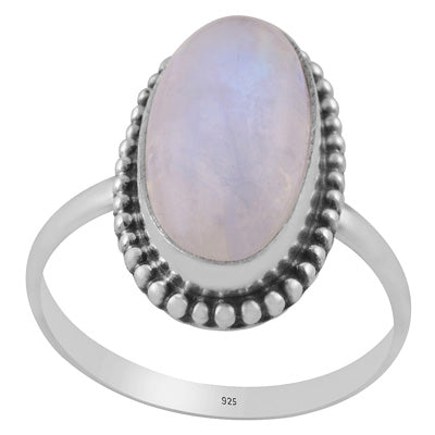 Gorgeous Rawa Work Around Rainbow Moonstone Oval Shape 925 Sterling Solid Silver Ring - R3402542-85