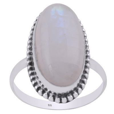 Gorgeous Rawa Work Around Rainbow Moonstone Oval Shape 925 Sterling Solid Silver Ring - R3402542-87