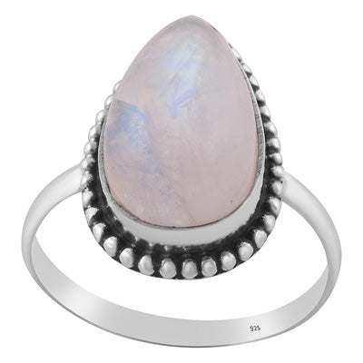 Gorgeous Rawa Work Around Rainbow Moonstone Pear Shape 925 Sterling Solid Silver Ring - R3402542-91