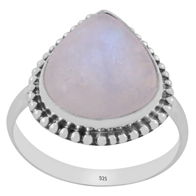Gorgeous Rawa Work Around Rainbow Moonstone Pear Shape 925 Sterling Solid Silver Ring - R3402542-93