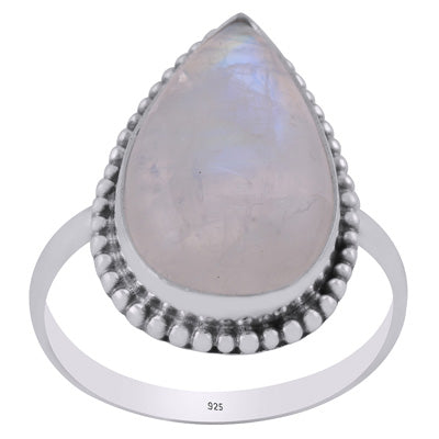 Gorgeous Rawa Work Around Rainbow Moonstone Pear Shape 925 Sterling Solid Silver Ring - R3402542-94