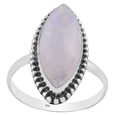 Gorgeous Rawa Work Around Rainbow Moonstone Marquise Shap 925 Sterling Solid Silver Ring - R3402542-95
