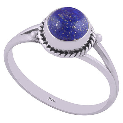 Gorgeous Textured Work Split Shank Around Lapis Round Shape 925 Sterling Solid Silver Ring - R3402547-56