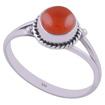 Gorgeous Textured Work Split Shank Around Carnelian Round Shape 925 Sterling Solid Silver Ring - R3402547-57