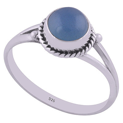 Gorgeous Textured Work Split Shank Around Blue Chalcedony Round Shape 925 Sterling Solid Silver Ring - R3402547-58