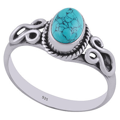 Classic Handwork Turquoise Oval Shape 925 Sterling Solid Silver Ring - R3402548-10