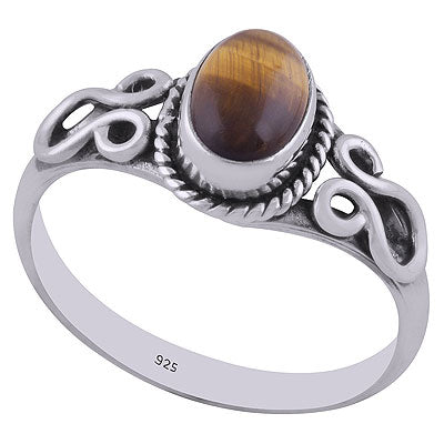 Classic Handwork Tiger's Eye Oval Shape 925 Sterling Solid Silver Ring - R3402548-35