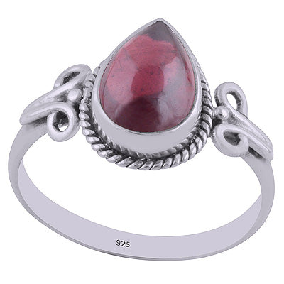 Stunning Hook Work Around Garnet Pear Shape 925 Sterling Solid Silver Ring - R3402561-42