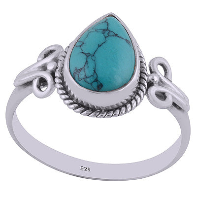 Stunning Hook Work Around Turquoise Pear Shape 925 Sterling Solid Silver Ring - R3402561-43