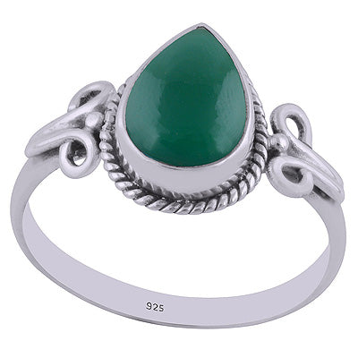 Stunning Hook Work Around Green Onyx Pear Shape 925 Sterling Solid Silver Ring - R3402561-48