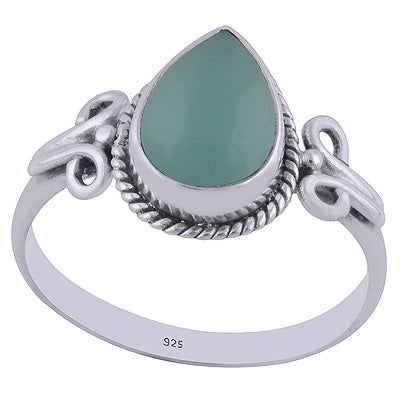 Stunning Hook Work Around Aqua Chalcedony Pear Shape 925 Sterling Solid Silver Ring - R3402561-49