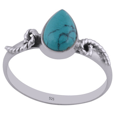 Gorgeous Coiling Work Around Turquoise Pear Shape 925 Sterling Solid Silver Ring - R3402567-12